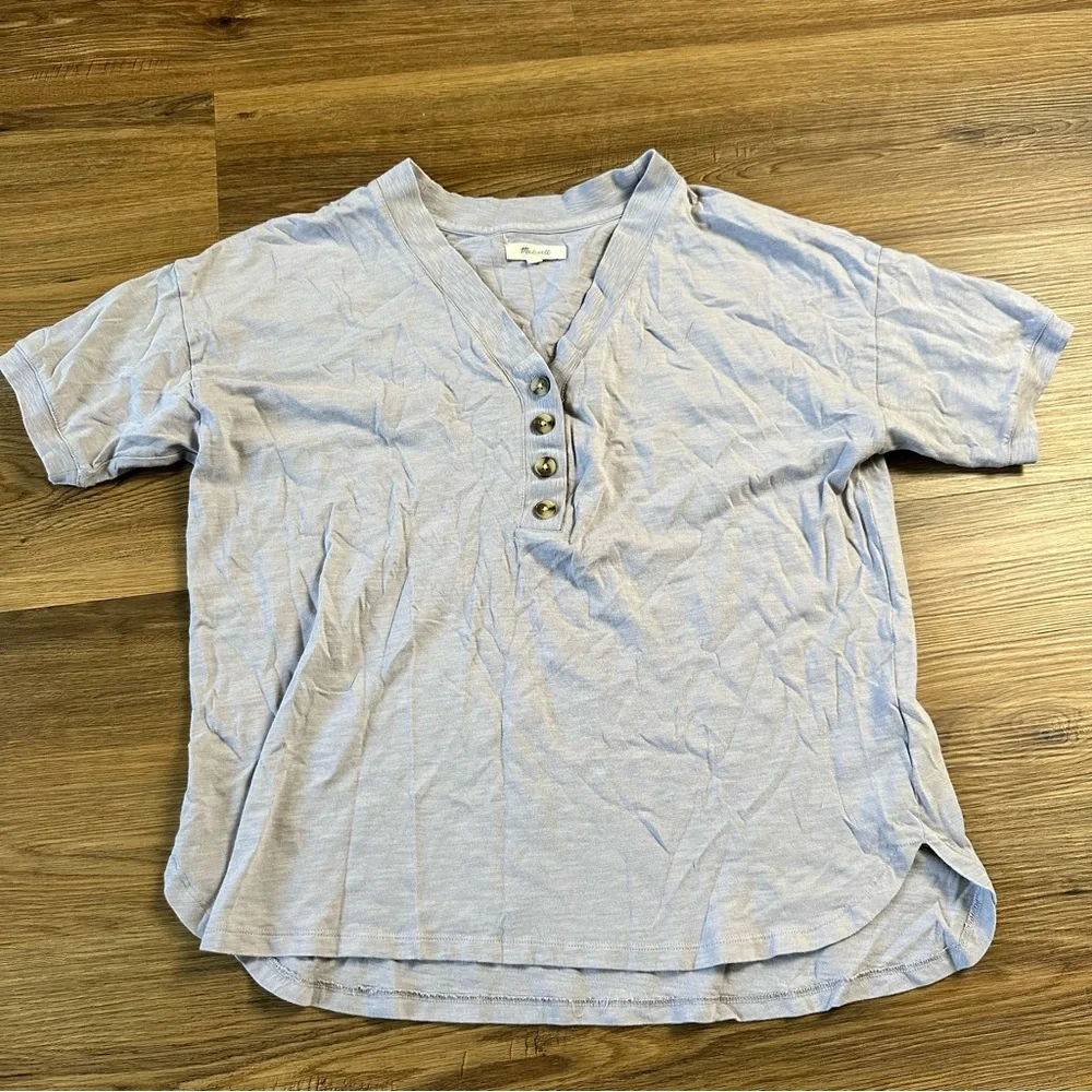 Madewell Relaxed Henley T-Shirt Short Sleeve Cotton V-Neck Casual Purple Medium - Picture 2 of 10